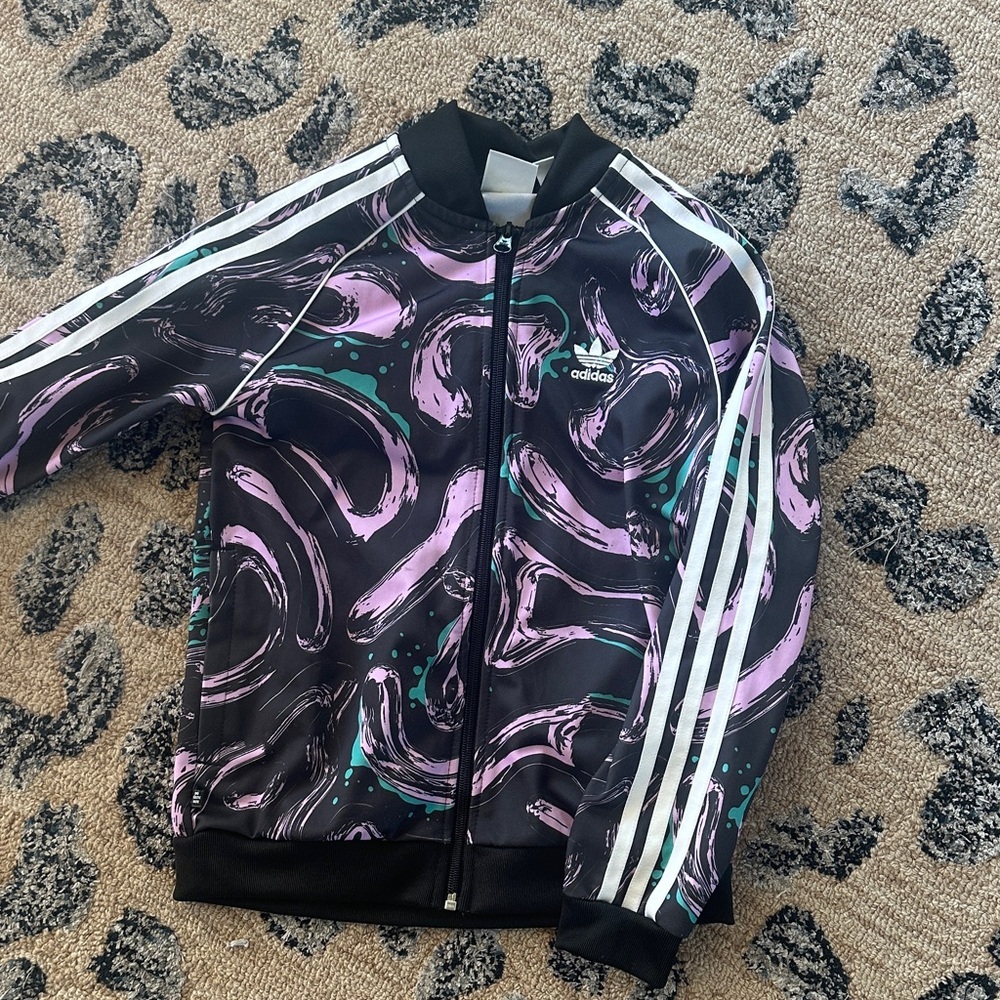 Adidas Black and Pink Swirl Track Jacket